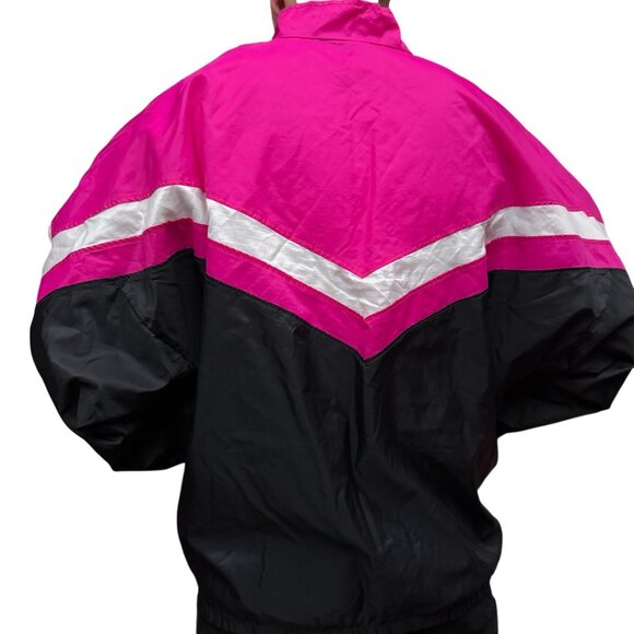 Colorblock Windbreaker Jacket Pink/Black Nylon - Picture 2 of 2